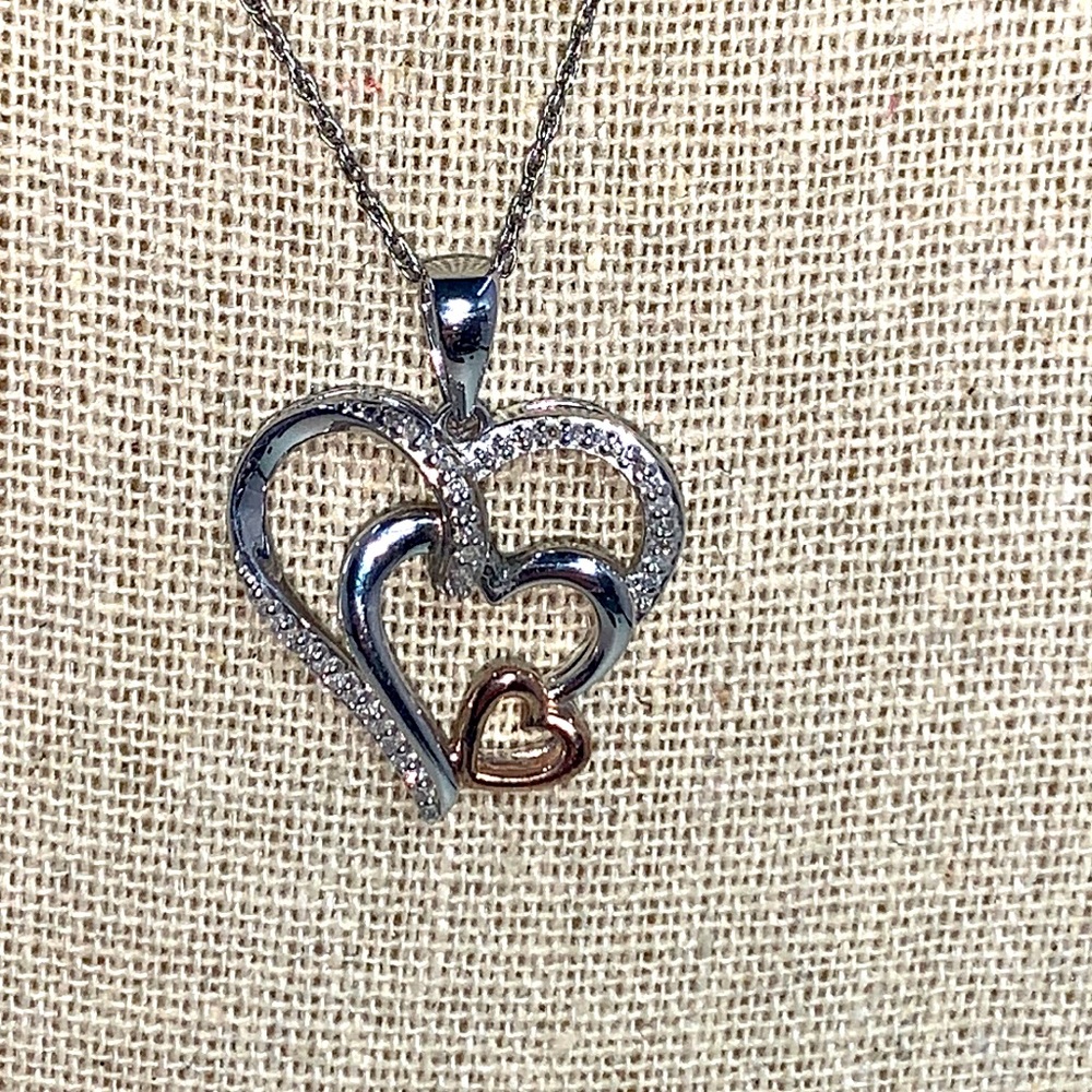 SS & 14K Rose Gold Diamond Heart Pendant
